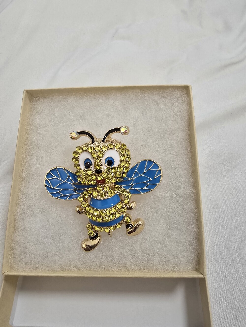 Cute Bee Crystal Brooch in Yellow and Blue